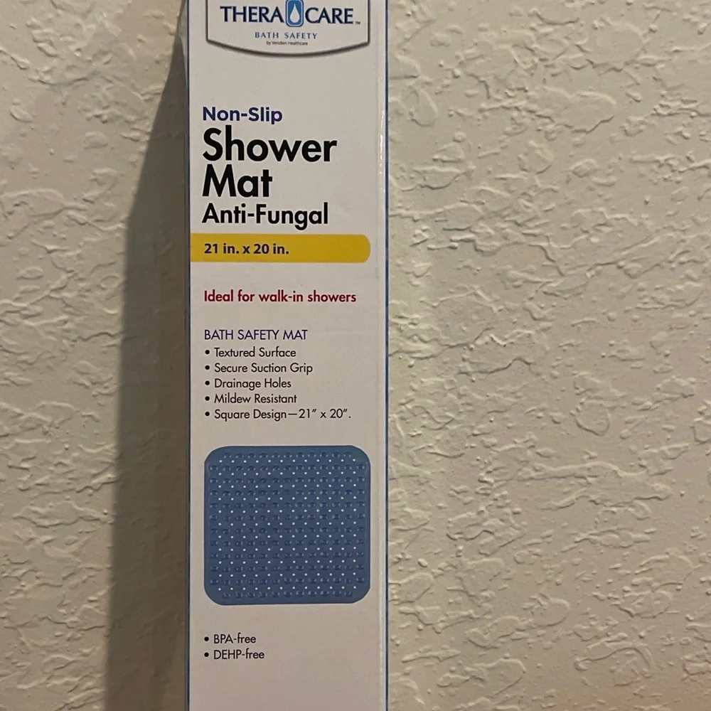 Bath Mat TheraCare Safety “NON-SLIP” 21x20” ANTI-Fungal Blue MINT NEW in NEW BOX